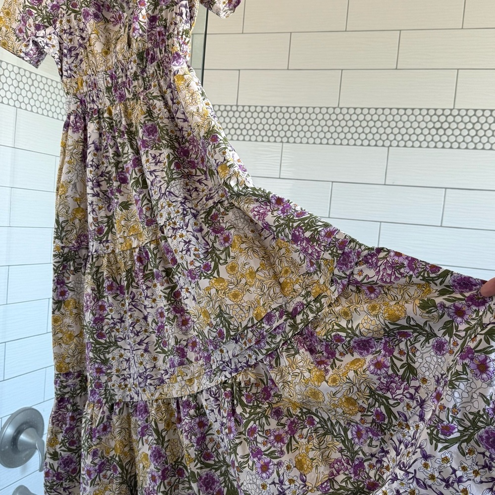 Anthropologie Purple and Yellow Floral Maxi Dress